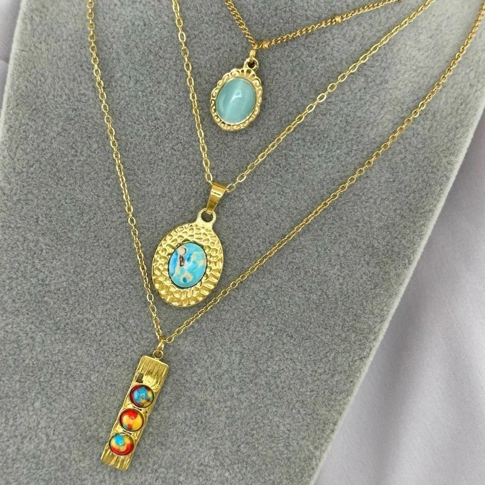 Colorful Stone Gold Bar Pendant Necklace - Picture 3 of 3